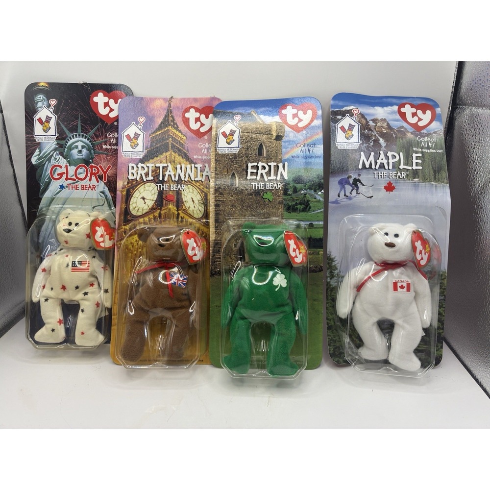 1999 McDonald's Beanie Babies Complete Set Of 4 Erin, Glory, Maple, Britannia